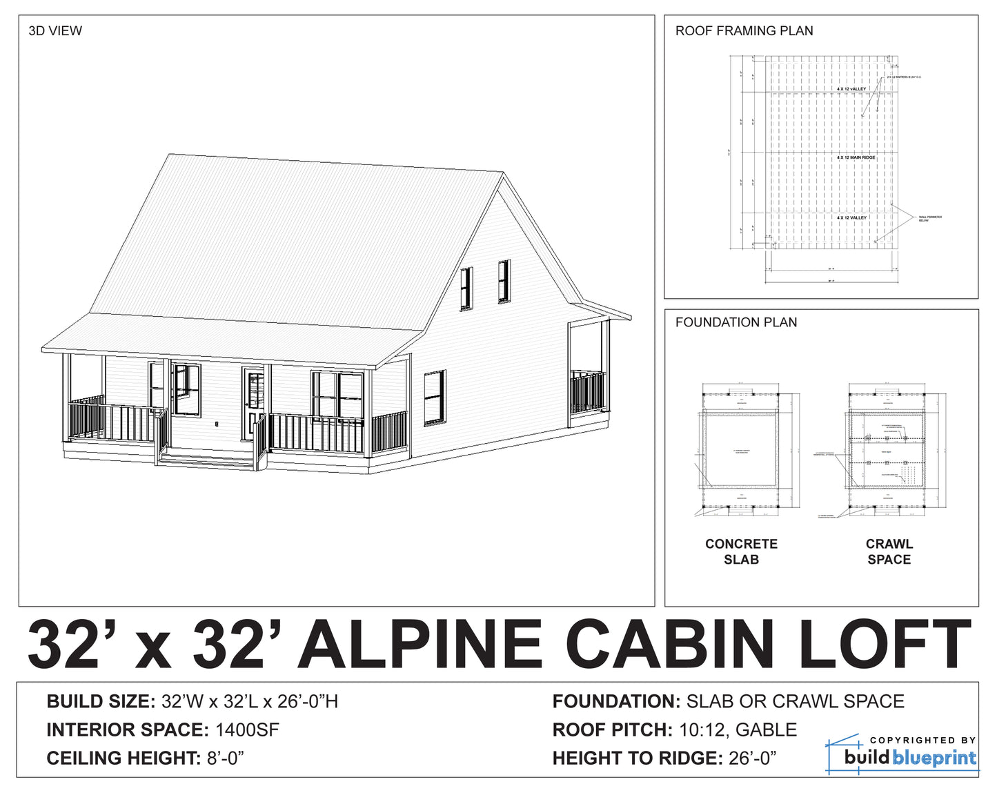 32' x 32' Alpine Cabin Architectural Plans