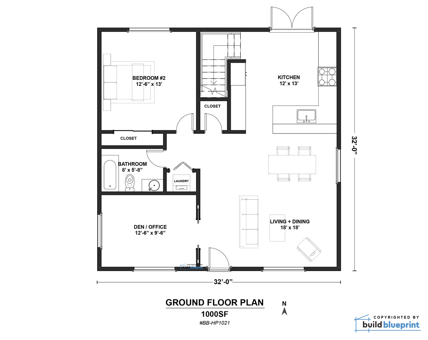 32' x 32' Farmhouse Architectural Plans