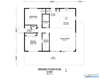 32' x 38' Lean Cabin Architectural Plans