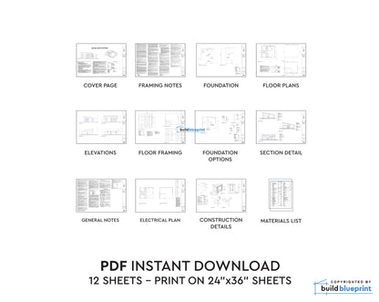 32' x 38' Lean Cabin Architectural Plans