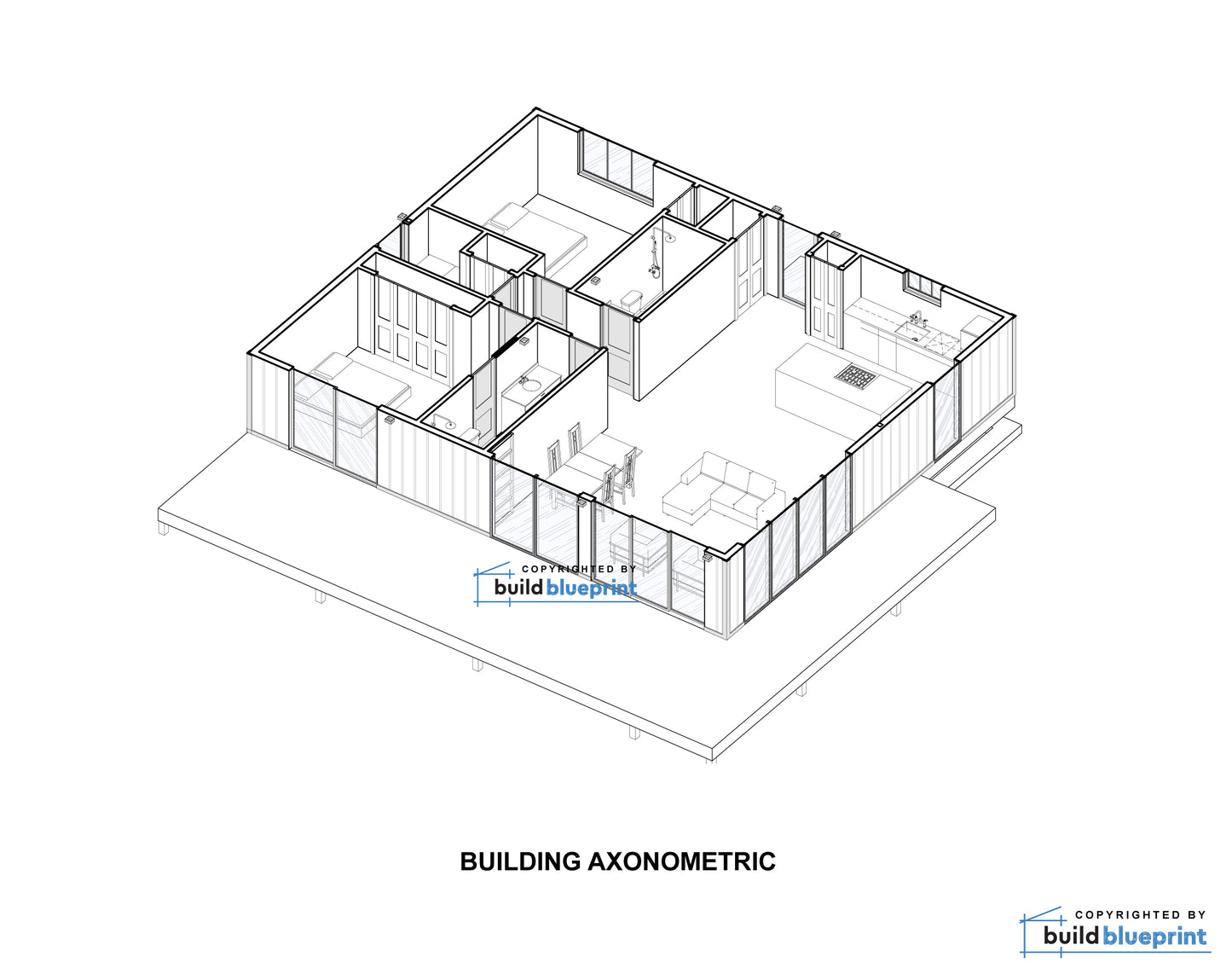 32' x 38' Lean Cabin Architectural Plans