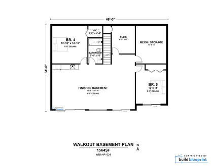 34' x 46' Lean Cottage Walkout Basement Architectural Plans