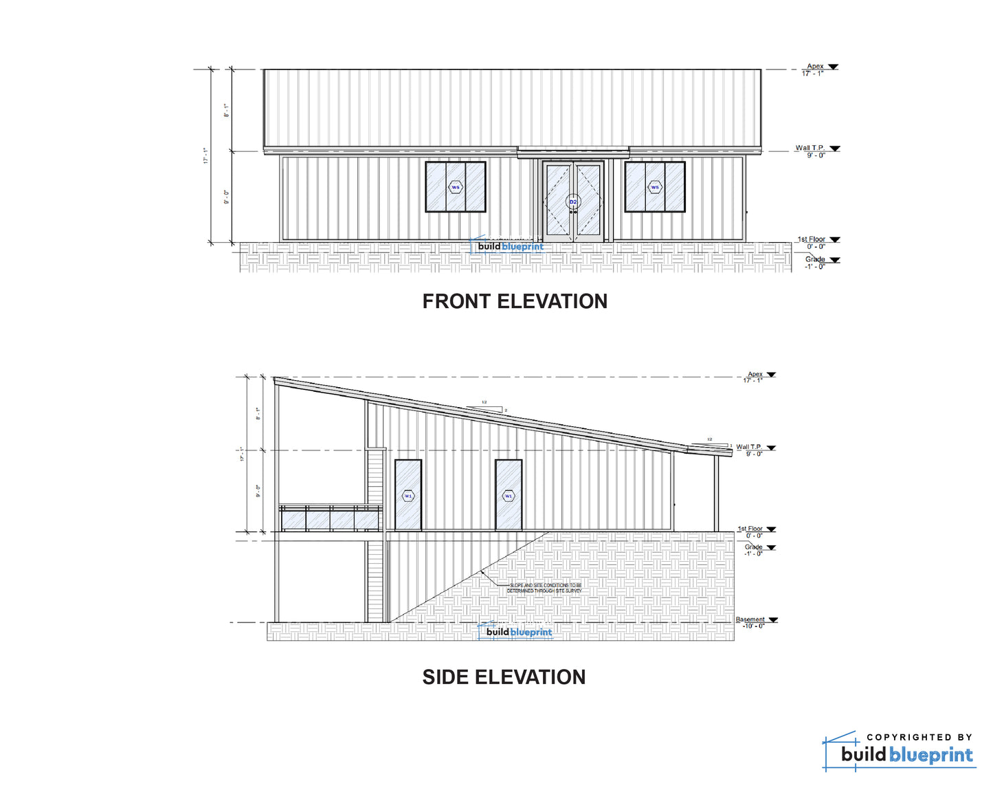 34' x 46' Lean Cottage Walkout Basement Architectural Plans