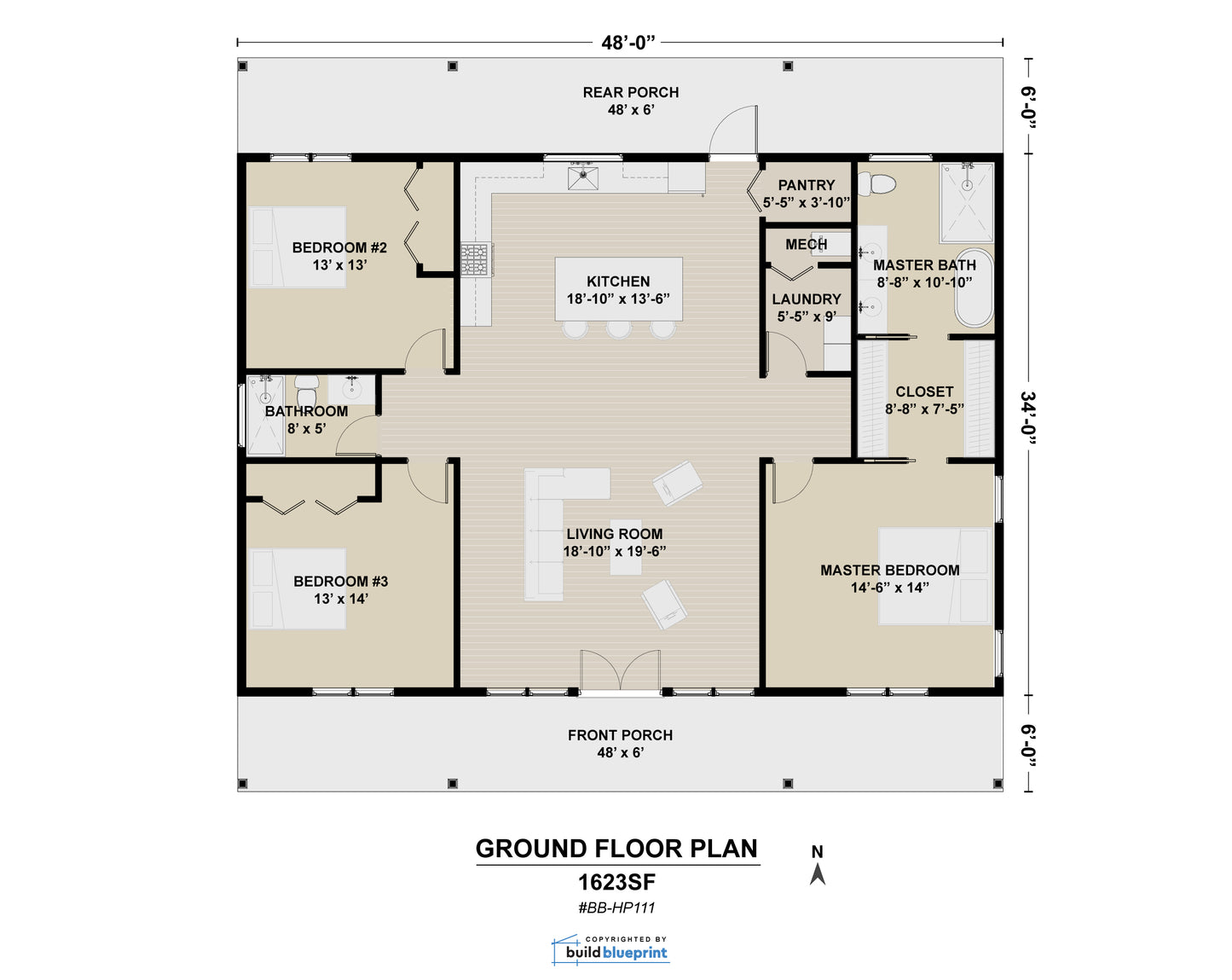 34' x 48' Modern Farmhouse Architectural Plans