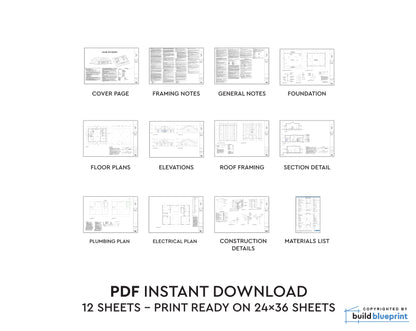 34' x 48' Modern Farmhouse Architectural Plans