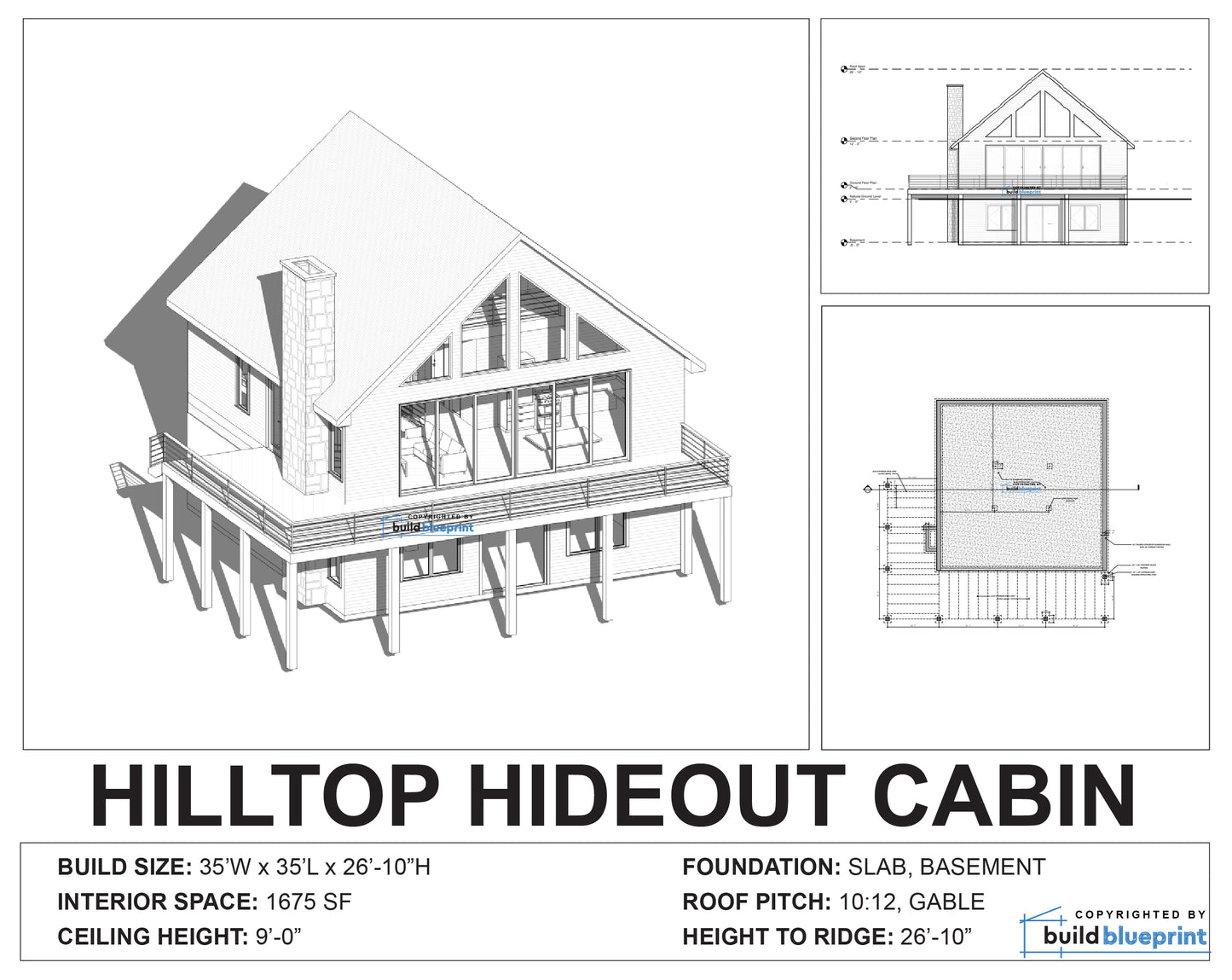 35' x 35' Hilltop Hideout Cabin Architectural Plans