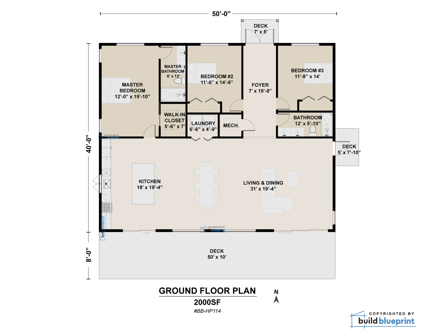 40' x 50' Lean Cottage Architectural Plans