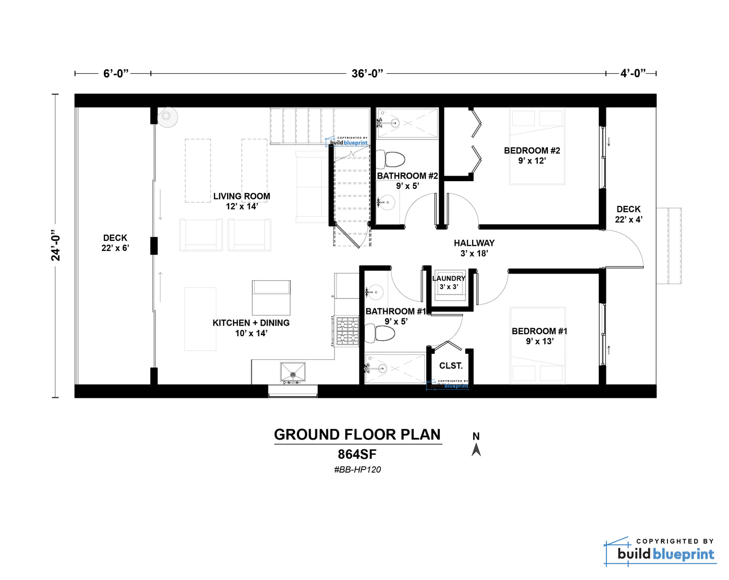 24' x 36' Nordic Cabin Walkout Basement Architectural Plans