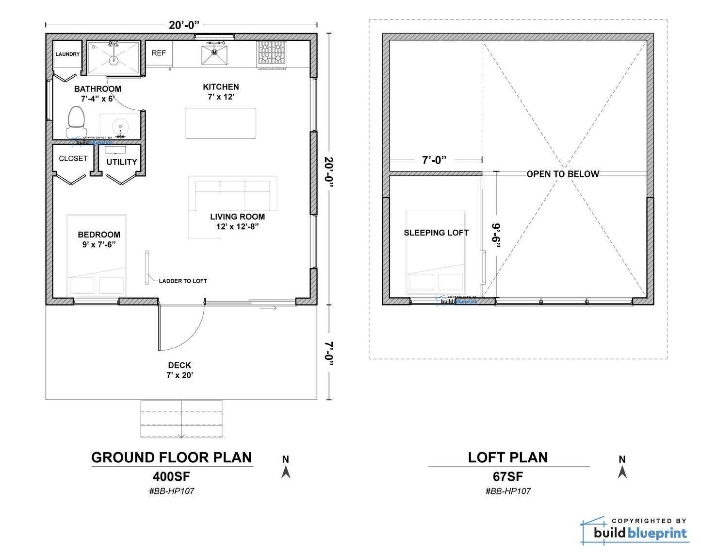 20' x 20' Lean Cottage Architectural Plans