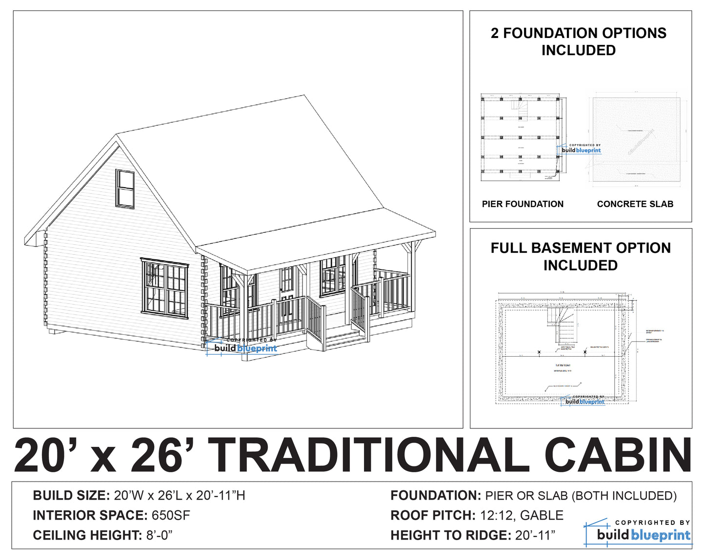 20' x 26' Traditional American Cabin Architectural Plans