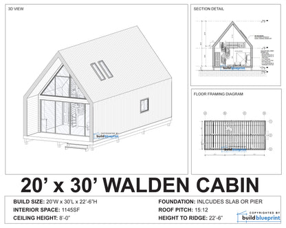 20' x 30' Walden Cabin Architectural Plans