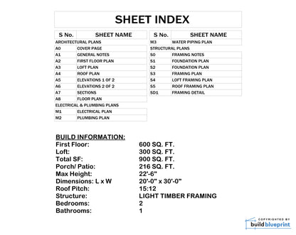 20' x 30' Walden Cabin Architectural Plans