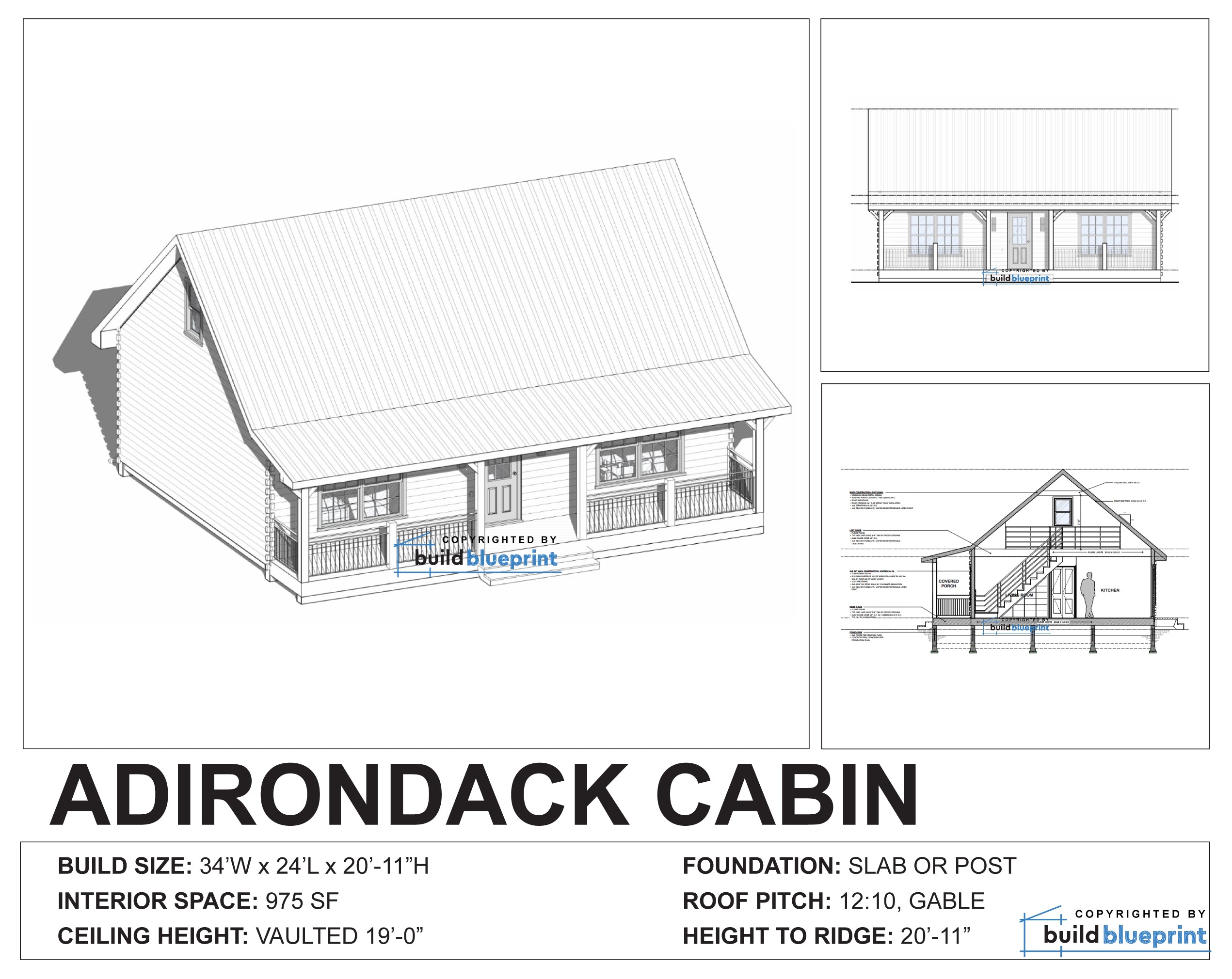 24 X 34 Large Adirondack Cabin Architectural Plans Build Blueprint   XLAdirondackCabinListingPics 04 