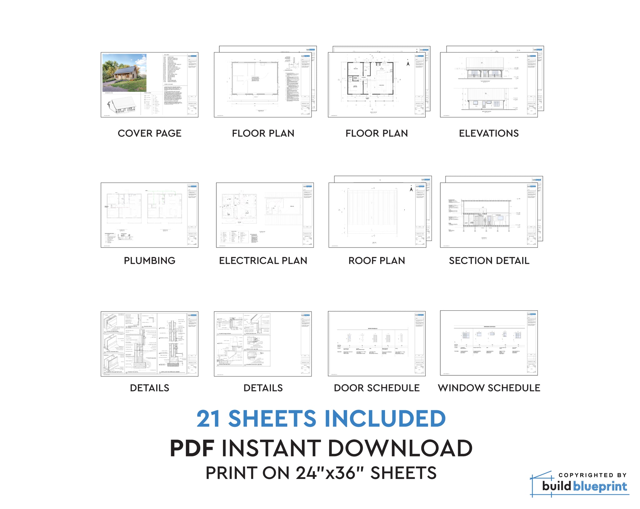 24' x 34' Large Adirondack Cabin Architectural Plans – Build Blueprint