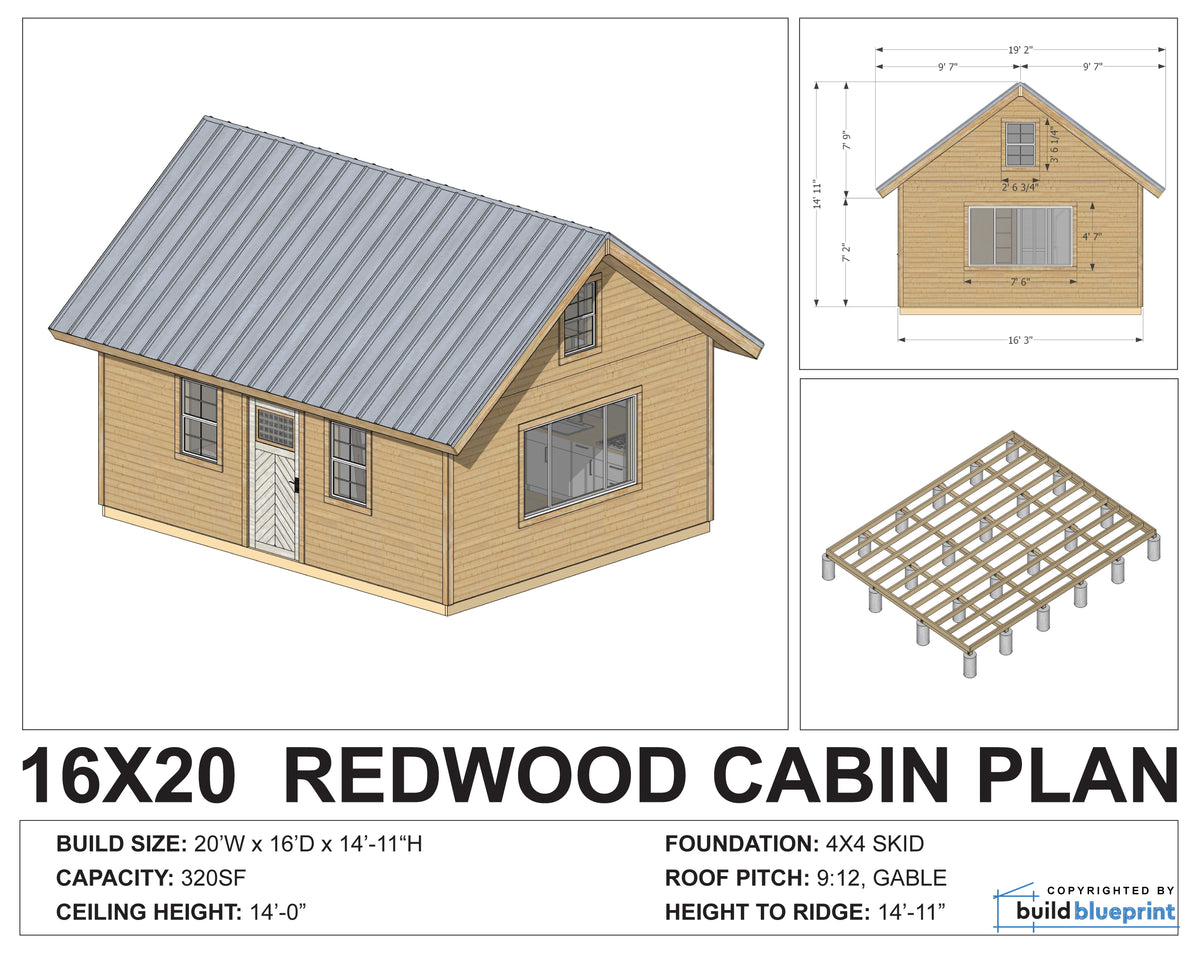 16' x 20' Redwood Cabin Loft DIY Build Plans – Build Blueprint