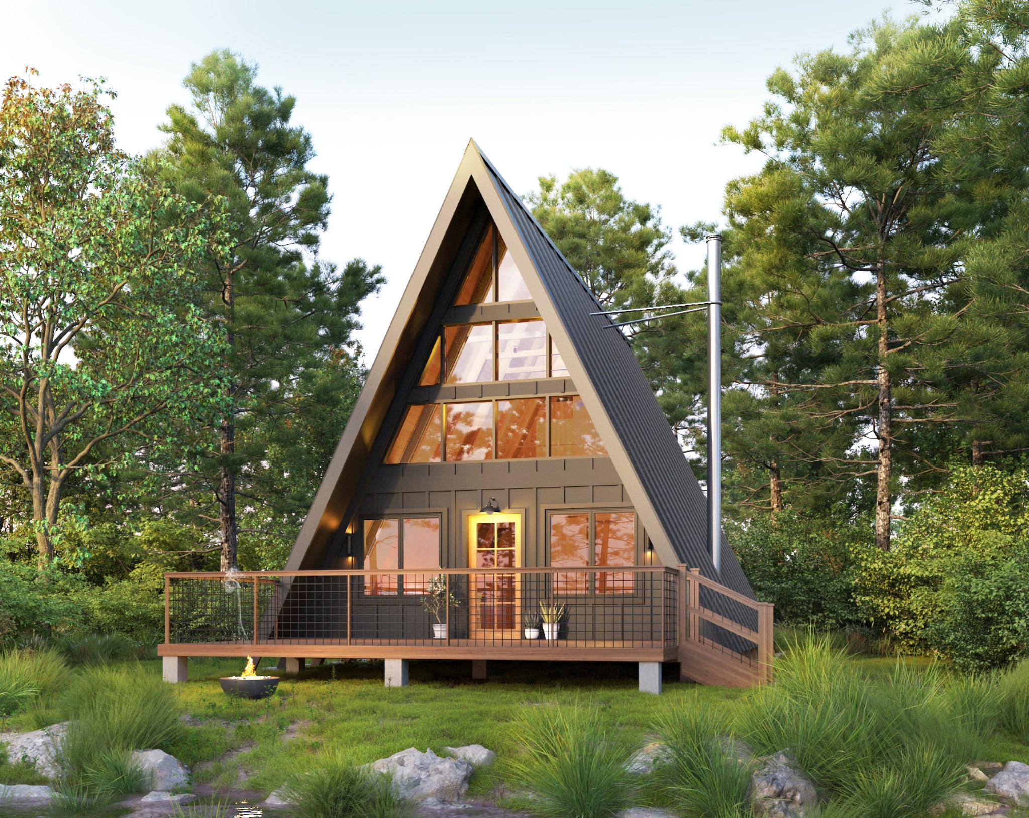 24' x 36' Modern A-Frame Cabin Architectural Plans – Build Blueprint