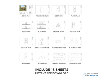 28' x 46' Large Modern A-Frame Cabin Architectural Plans