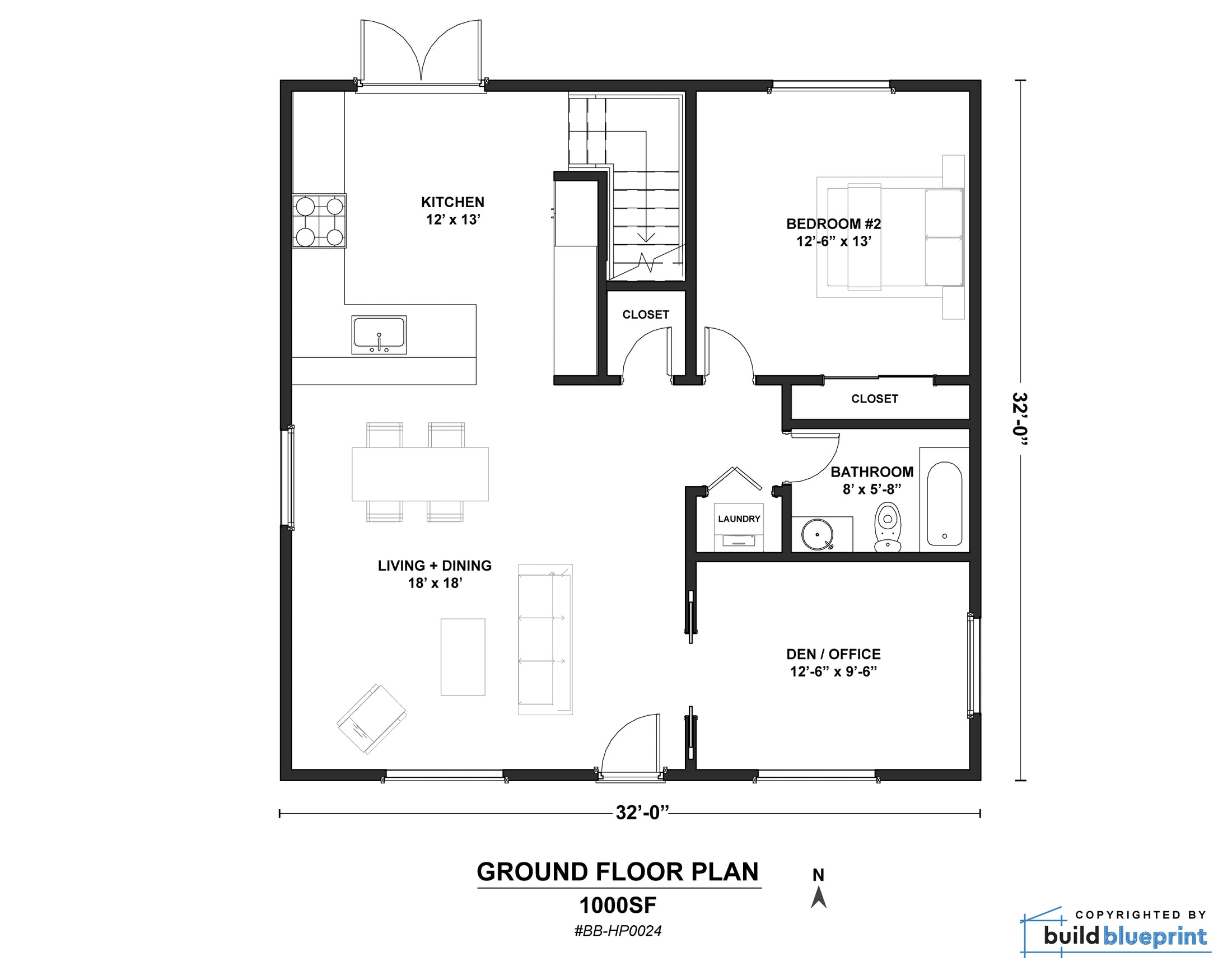 32' x 32' Alpine Cabin Architectural Plans – Build Blueprint