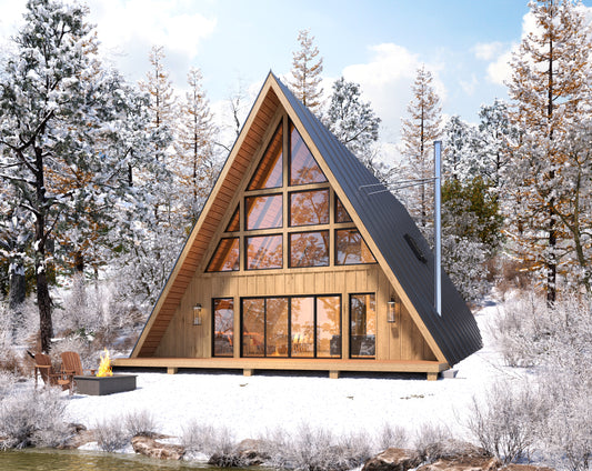 36' x 58' Large Modern A-Frame Cabin Architectural Plans