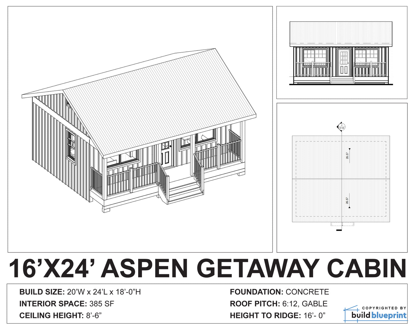 16' x 24' Aspen Cabin Architectural Plans