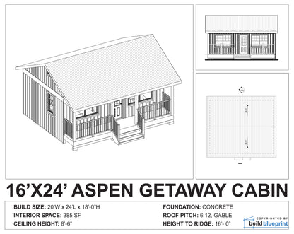 16' x 24' Aspen Cabin Architectural Plans