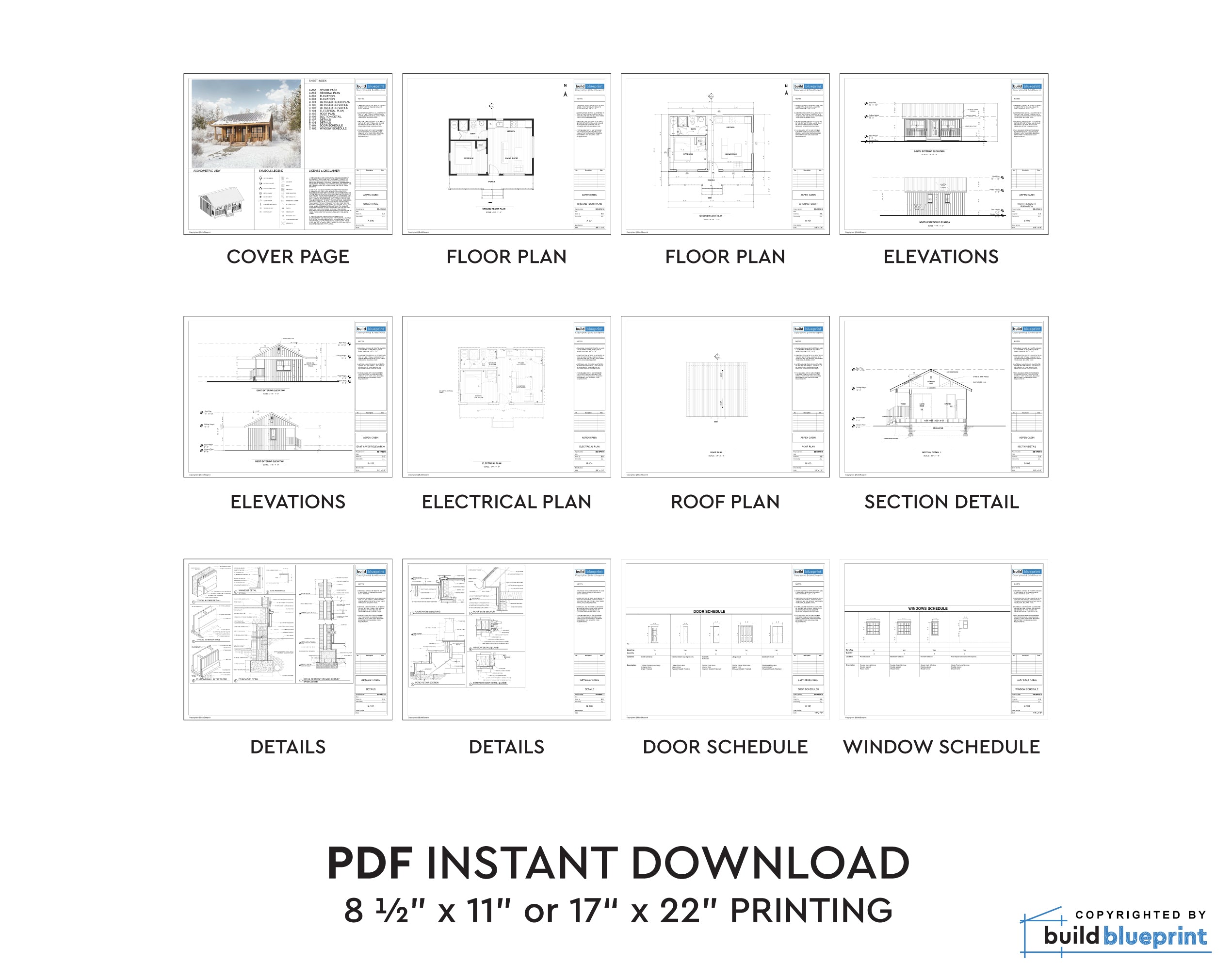 16' x 24' Aspen Cabin Architectural Plans – Build Blueprint