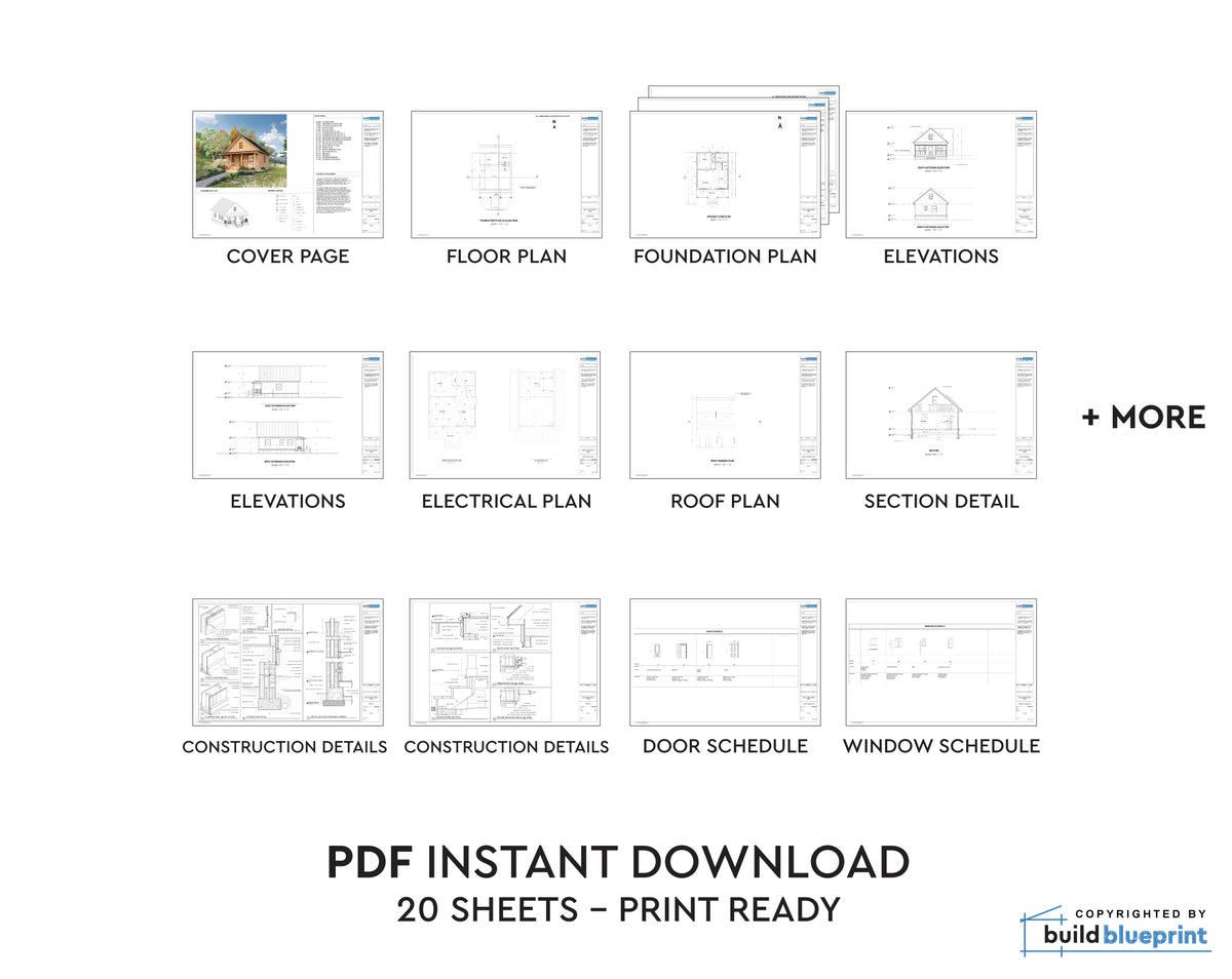 24' x 28' Honey Creek Cabin Plans | Build Blueprint