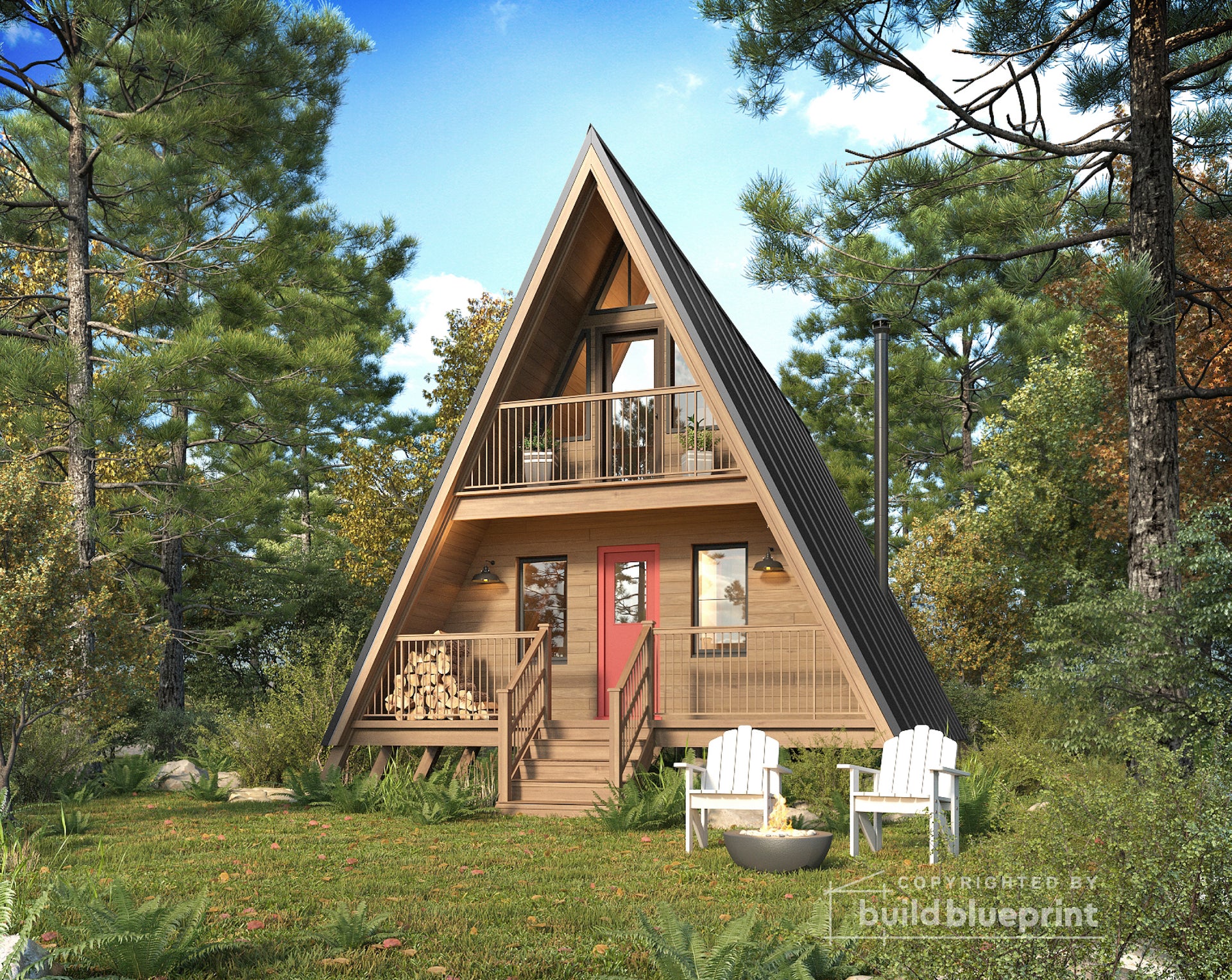 22' x 36' Catskills A-Frame Cabin Architectural Plans